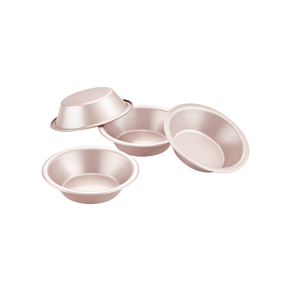 طقم 4 قطع قوالب فطاير، 10 سنتم، دائري صغير، مانع للالتصاق، شيفمايد