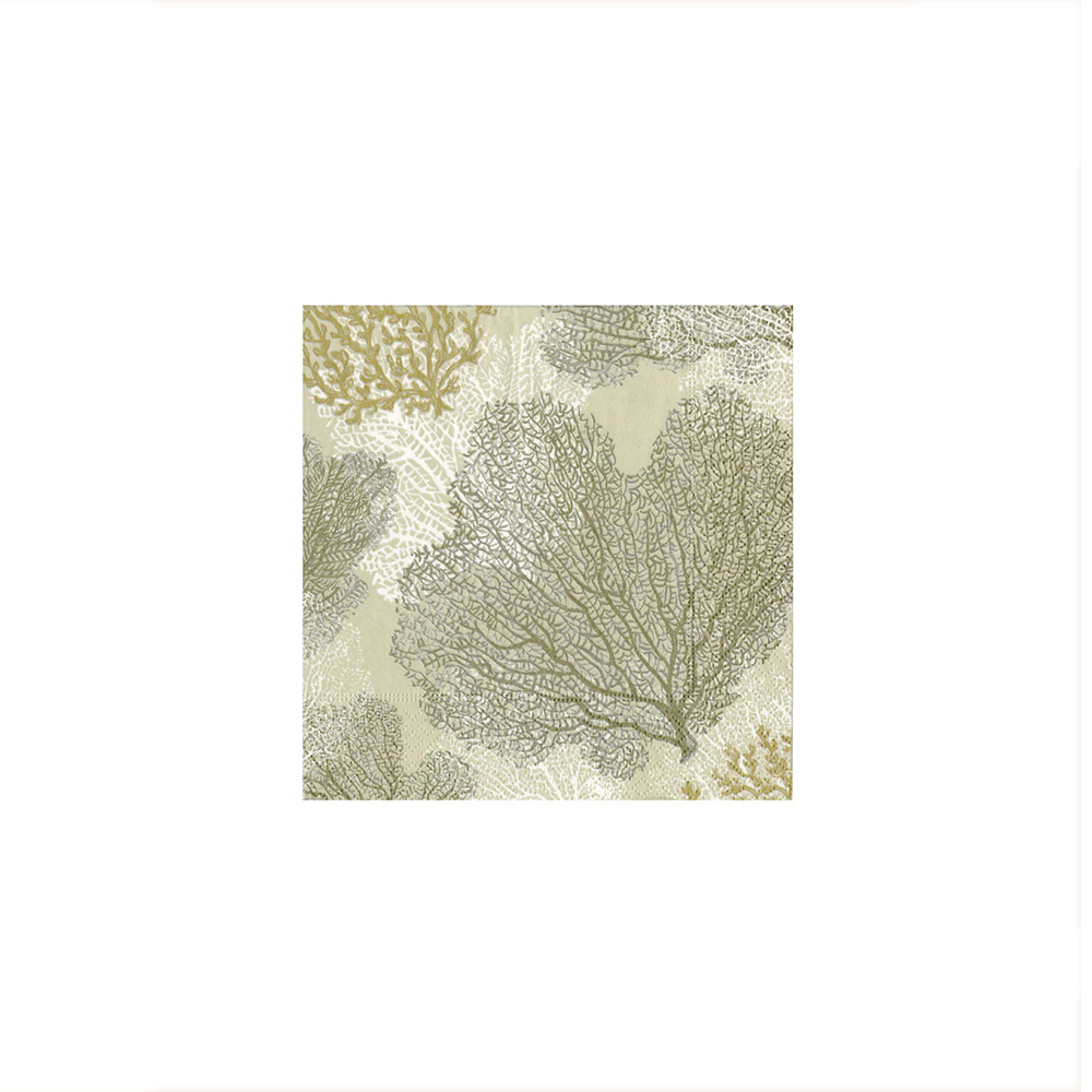 Caspari Sea Fans Taupe Cocktail Napkins, Set of 20