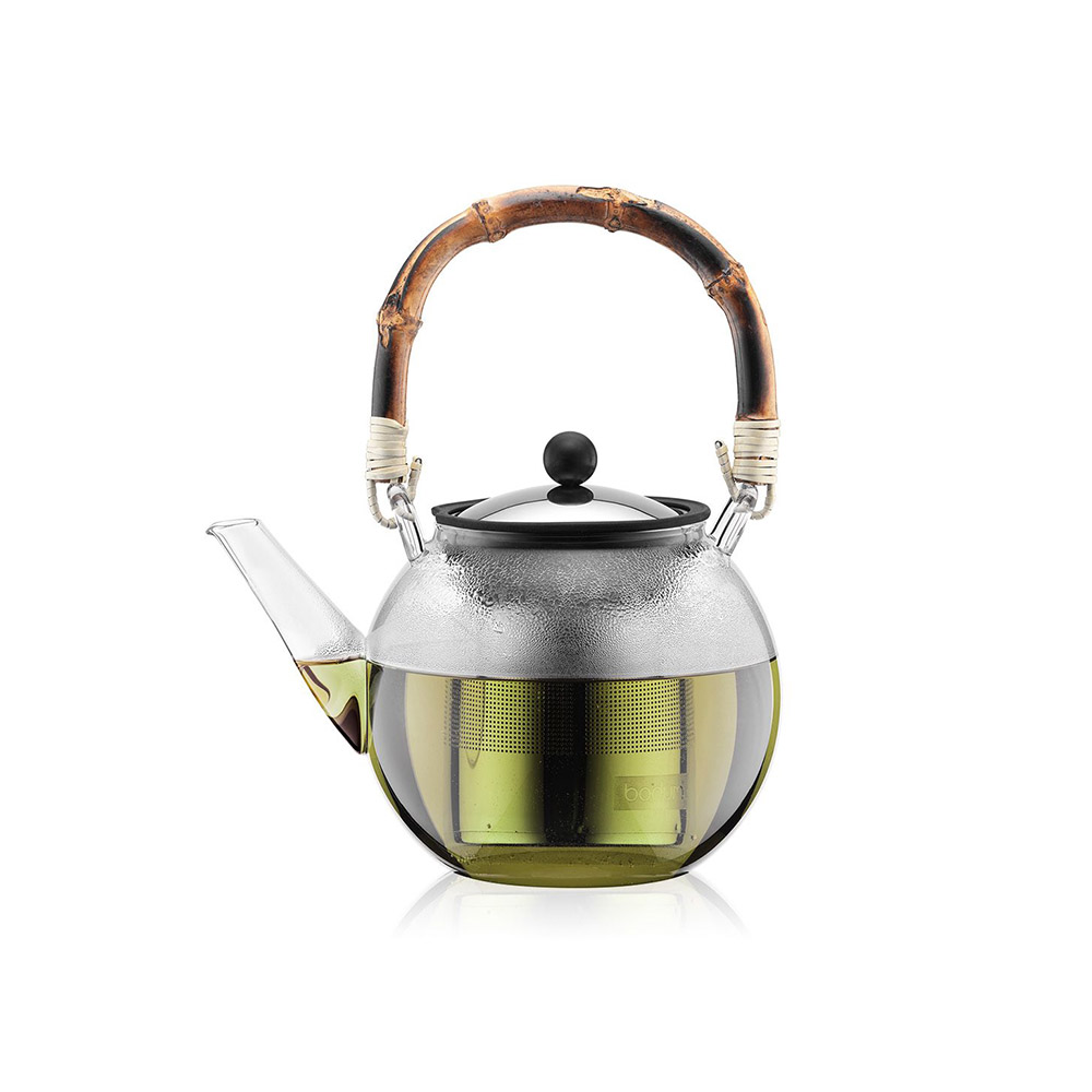 ابريق تحضير شاي بالكبس مع مقبض خشب خيزران، أسام، بودوم