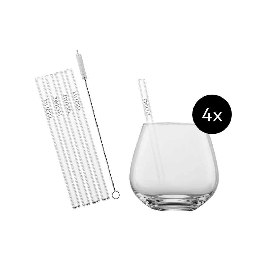 طقم 4 أكواب مشروب جذعية مع قشات وفرشاة قطنية، أفتر وورك، شوت سويتزل