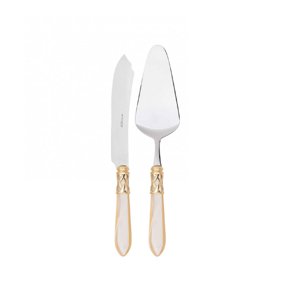 Bugatti Aladdin Gold Plated Ring Cake Servers Ivory, Set of 2