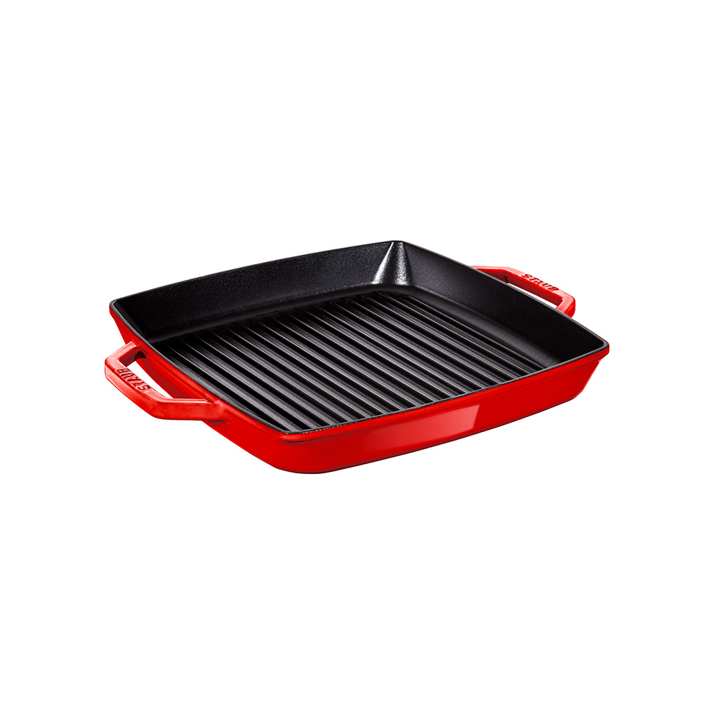 Staub Double Handle Cast Iron Grill Pan Cherry Red, 33cm