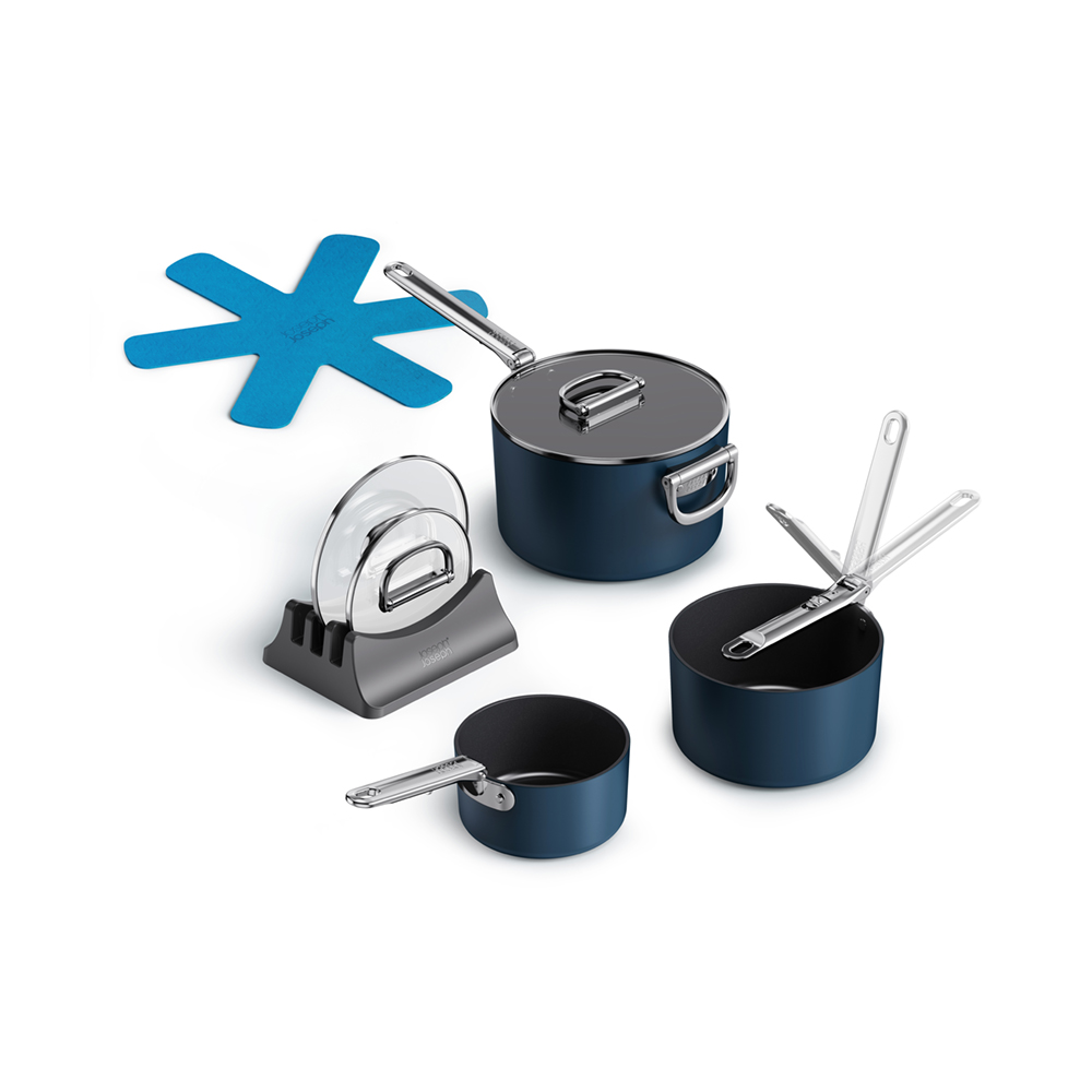 طقم 3 قدور صغيرة مع أغطية ومقابض قابلة للطي، سبايس، جوزف جوزف