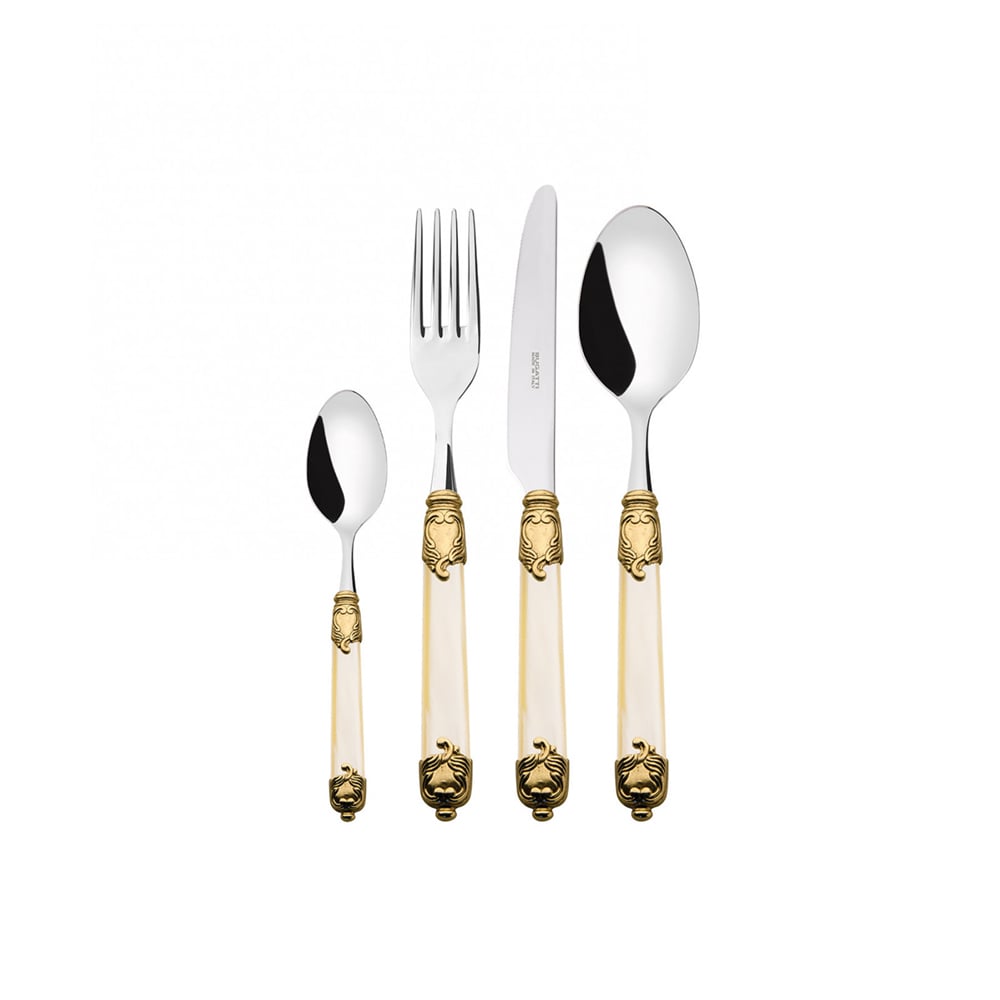 طقم 30 أدوات مائدة فضية بمقابض أبيض كريمي، ريناشيمنتو، بوجاتي