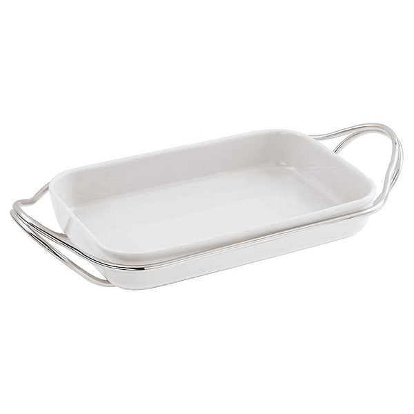 Sambonet Living Rectangular Porcelain Dish With Stainless Steel Holder, 35cm