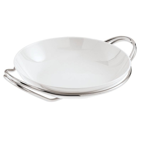 Sambonet Living Rice Porcelain Dish With Stainless Steel Holder, 36cm