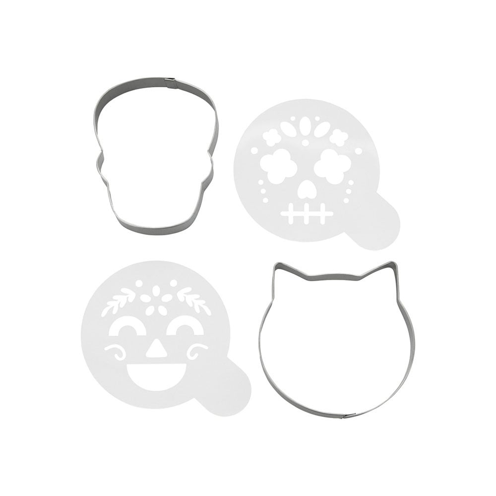 Wilton Halloween Skull and Cat Cookie Cutters and Stencils, Set of 4
