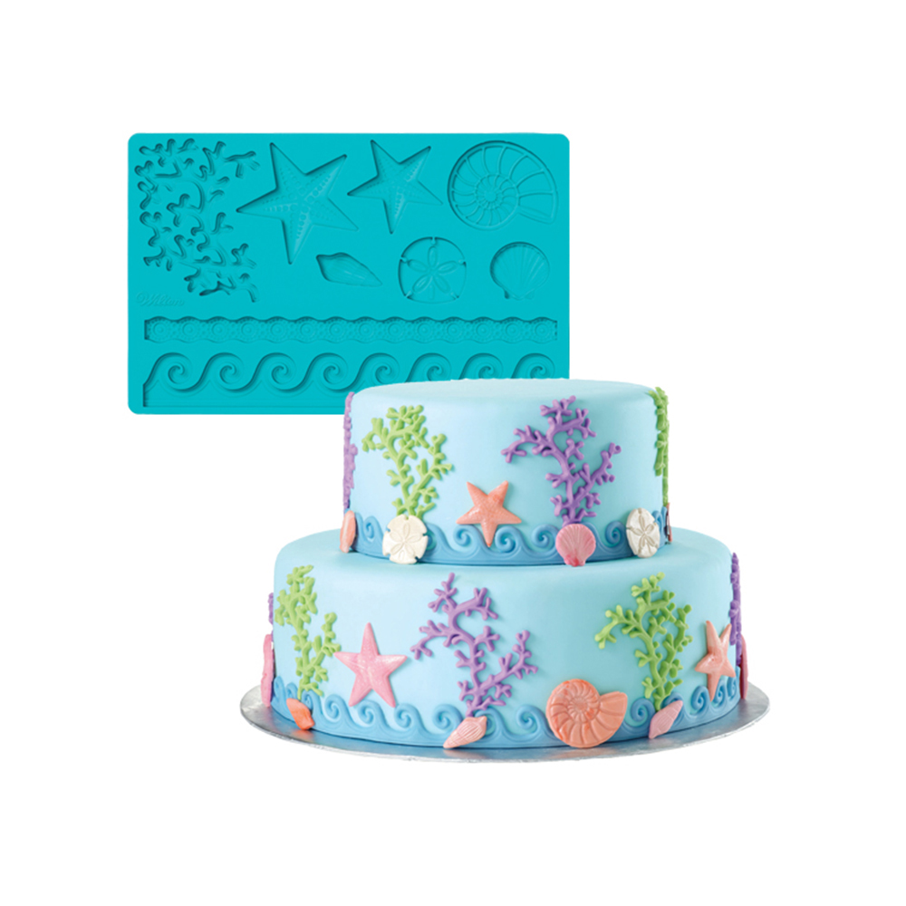 قالب تشكيل عجينة السكر الصلبة والفوندان بنقشة الحياة البحرية، ويلتون-Wilton