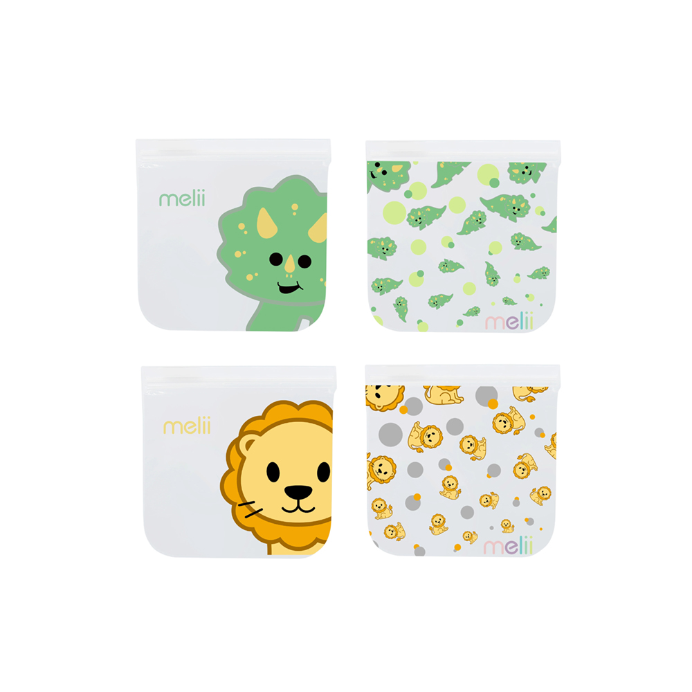 Melii Reusable Snack Bags Dino and Lion, Set of 4