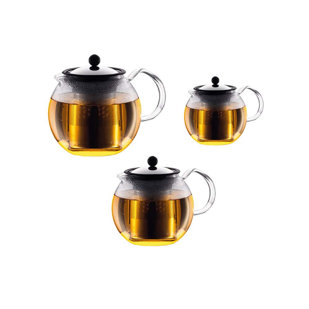 ابريق شاي بالكبس مع فلتر ستانلس ستيل، فضي، أسام، بودوم