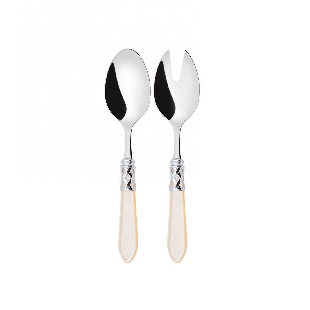 Bugatti Aladdin Chromed Ring Salad Servers Ivory, Set of 2