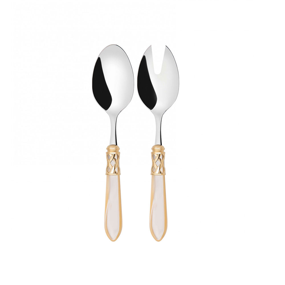Bugatti Aladdin Gold Plated Ring Salad Servers Ivory, Set of 2