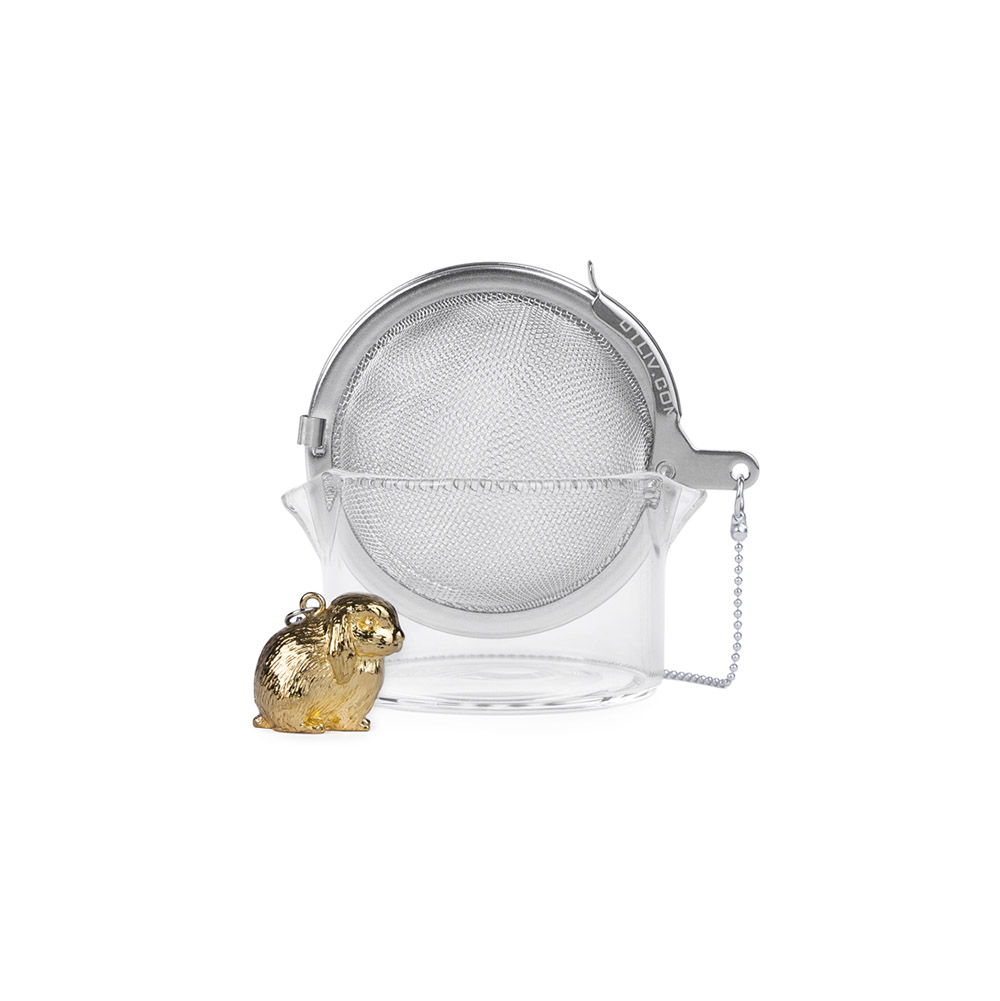 01LIV Tea Infuser with Glass Bowl, Gold Bunny