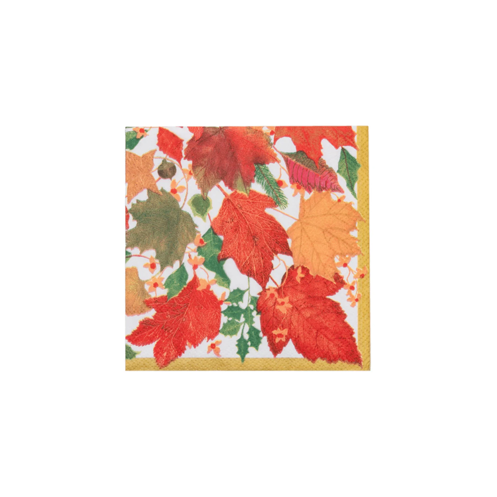 علبة 20 مناديل كوكتيل ورقية بتصميم أوراق خريفية ملونة، كاسباري