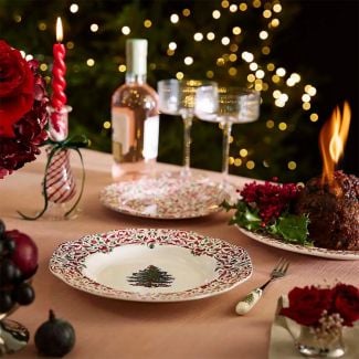 Spode Christmas Tree Yuletide Scalloped Side Plates, Set of 4