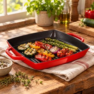 Staub Double Handle Cast Iron Grill Pan Cherry Red, 33cm