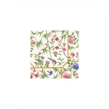 Caspari Chinese Wallpaper Ivory Cocktail Napkins, Set of 20