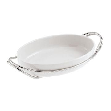Sambonet Living Oval Porcelain Dish With Stainless Steel Holder, 44cm