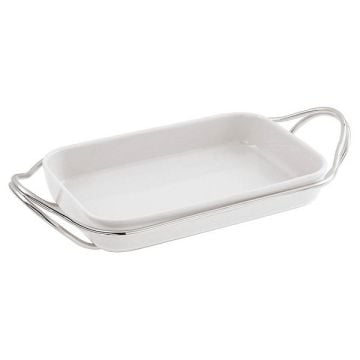 Sambonet Living Rectangular Porcelain Dish With Stainless Steel Holder, 35cm