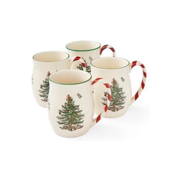 Spode Christmas Tree Candy Cane Mugs, Set of 4