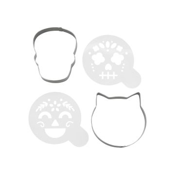 Wilton Halloween Skull and Cat Cookie Cutters and Stencils, Set of 4