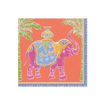 Caspari Royal Elephant Orange Luncheon Napkins, Set of 20