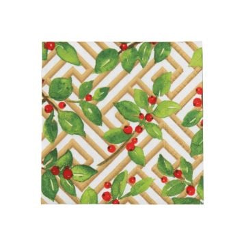 Caspari Holly & Fretwork White Luncheon Napkins, Set of 20