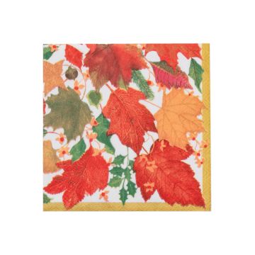 Caspari Swirling Leaves White Luncheon Napkins, Set of 20