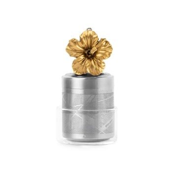 01LIV Cylinder Loose Leaf Tea Infuser with Glass Holder, Gold Flower