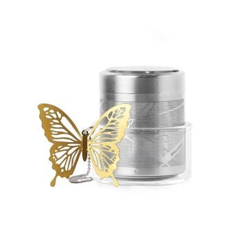 01LIV Cylinder Loose Leaf Tea Infuser with Glass Holder, Gold Butterfly