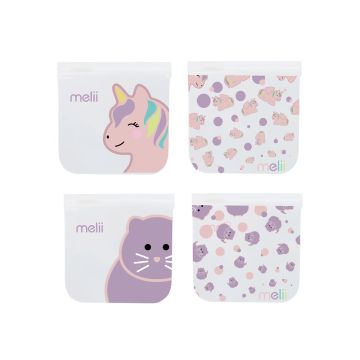 Melii Reusable Snack Bags Unicorn and Cat, Set of 4