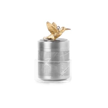 01LIV Cylinder Loose Leaf Tea Infuser with Glass Holder, Gold Hummingbird