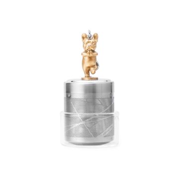 01LIV Cylinder Loose Leaf Tea Infuser with Glass Holder, Gold Yoga Dog