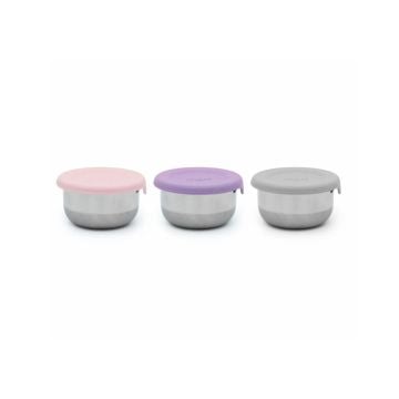 Melii Mini Stainless Steel Condiment Containers Pink Purple Grey, Set of 3