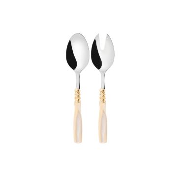 Bugatti Arianna Gold Plated Ring Salad Servers Ivory, Set of 2