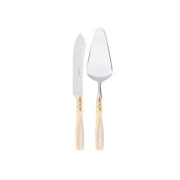 Bugatti Arianna Gold Plated Ring Cake Servers Ivory, Set of 2