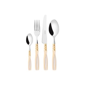 Bugatti Arianna Gold Plated Ring Cutlery Ivory, Set of 30