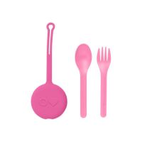 OmieLife OmiePod Kids Utensil Set and Case, Bubble Pink
