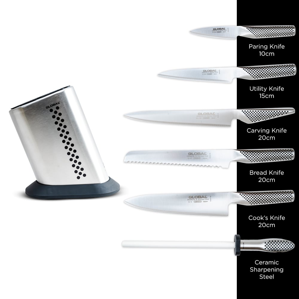 طقم 7 قطع سكاكين مع حاملة، جلوبال