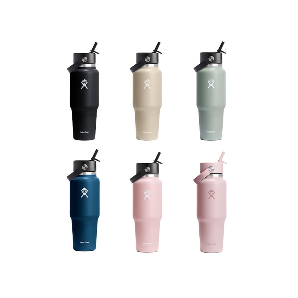 مطارة معزولة للسفر مع غطاء قشة، 950 ملليتر، فتحة واسعة، هايدرو فلاسك