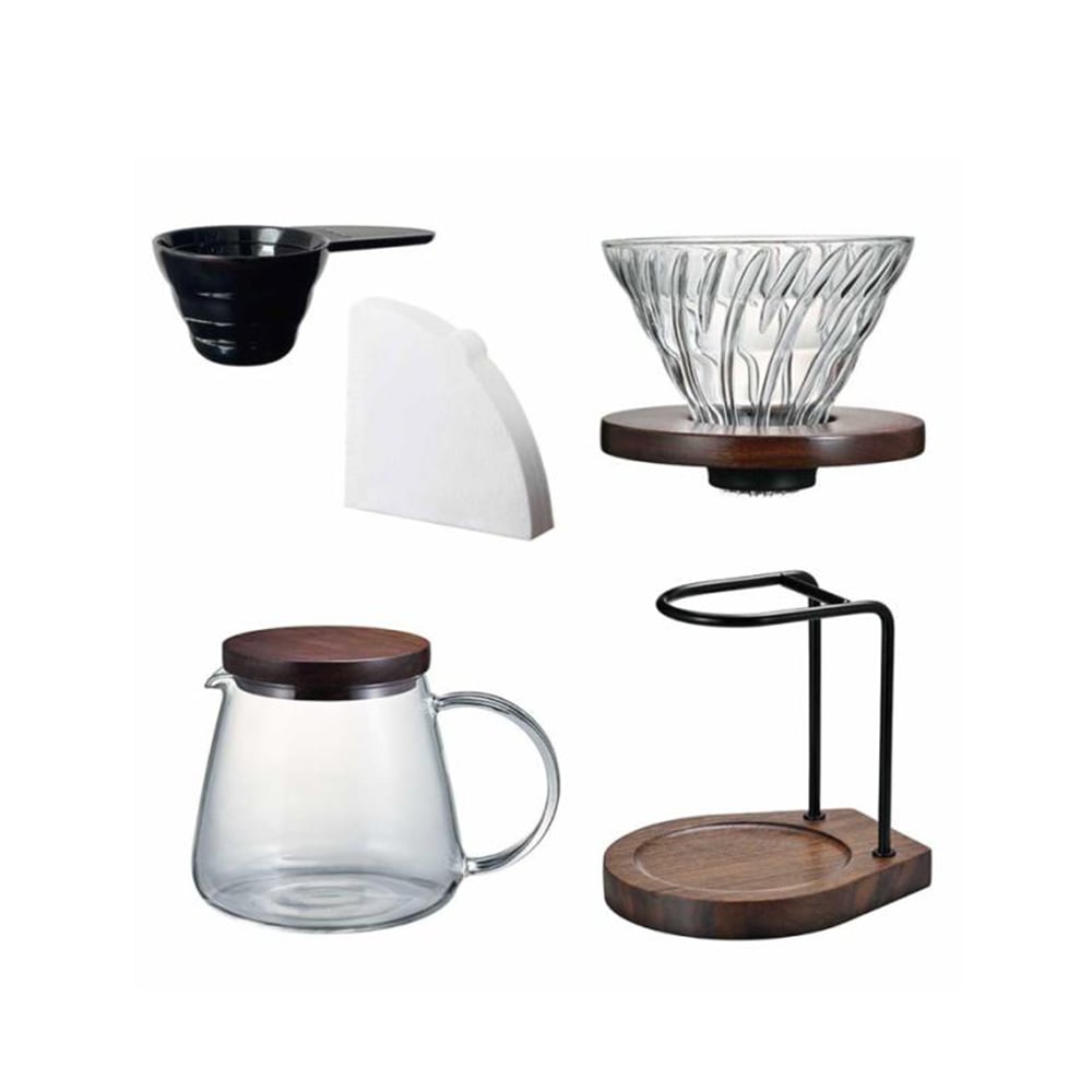 طقم صانعة قهوة بالتنقيط V60 بني خشبي داكن، هاريو