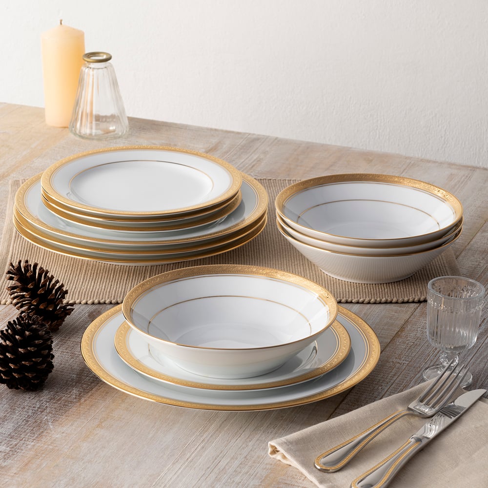 طقم 67 قطعة أطباق وأدوات مائدة، ذهبي، كريستوود، نوريتاكي