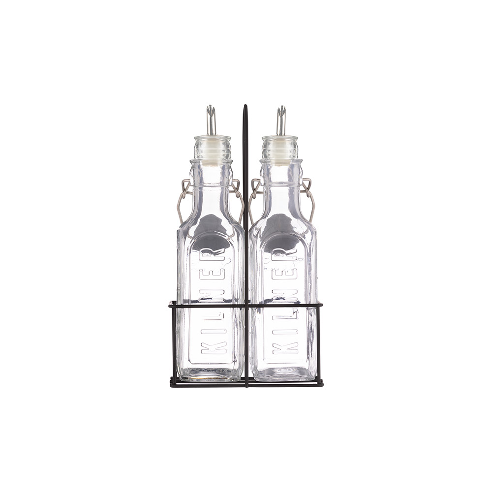 طقم 3 قطع عبوات توزيع زيت مع رف معدني، كيلنر