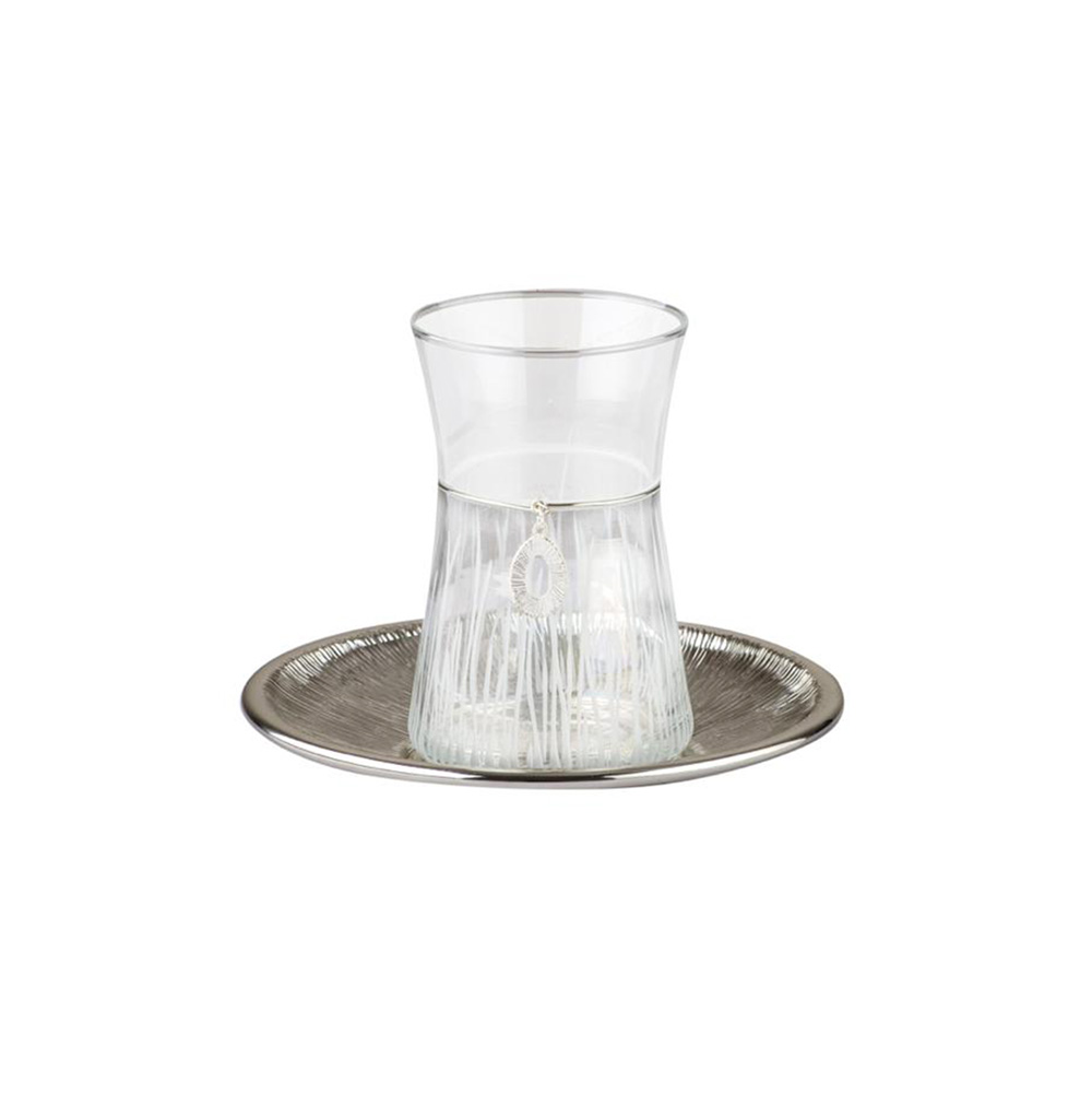 طقم 6 أكواب وأطباق شاي بحلقة فضية، استيكانا، سيليكت