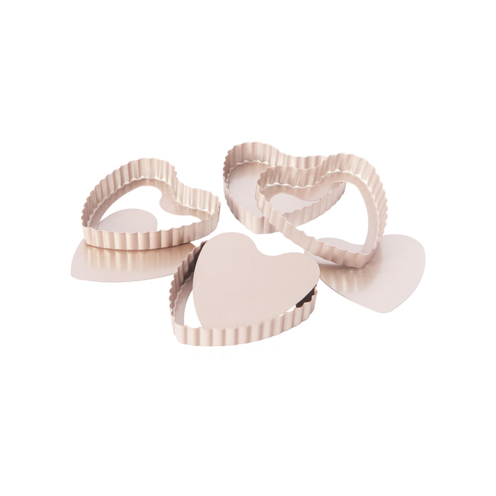 طقم 4 قطع قوالب تارت بقاعدة متحركة، 10 سنتم، صغير شكل قلب، مانعة للالتصاق، شيفمايد  