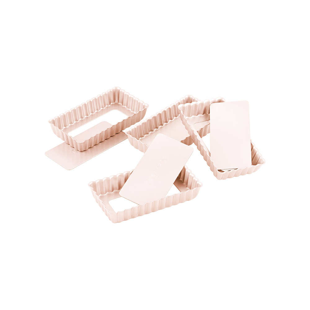 طقم 4 قطع قوالب تارت بقاعدة متحركة، 10 سنتم، صغير مستطيل، مانعة للالتصاق، شيفمايد  