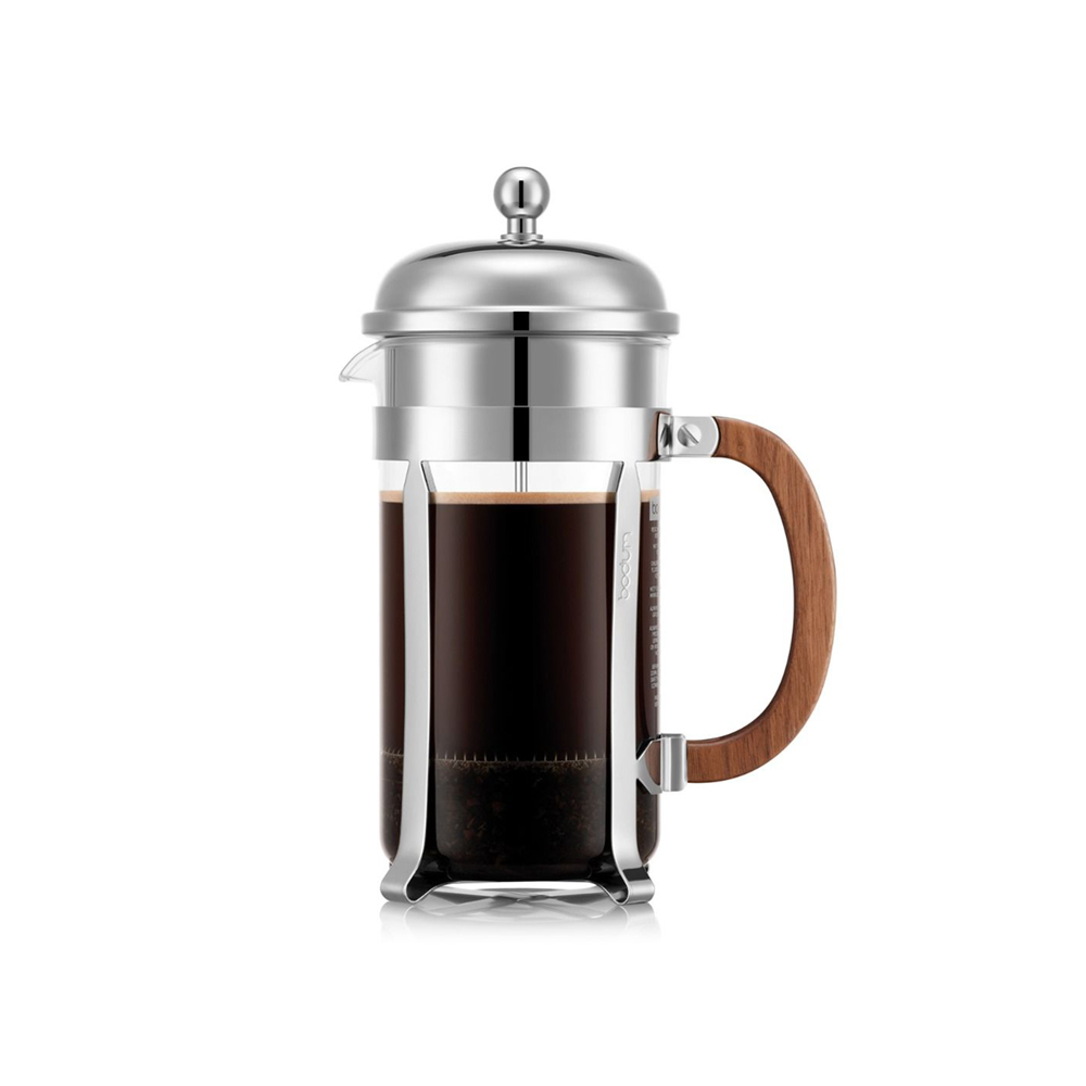 صانعة قهوة فرنسية بالكبس مع مقبض خشبي 1 ليتر، تشامبورد، بودوم