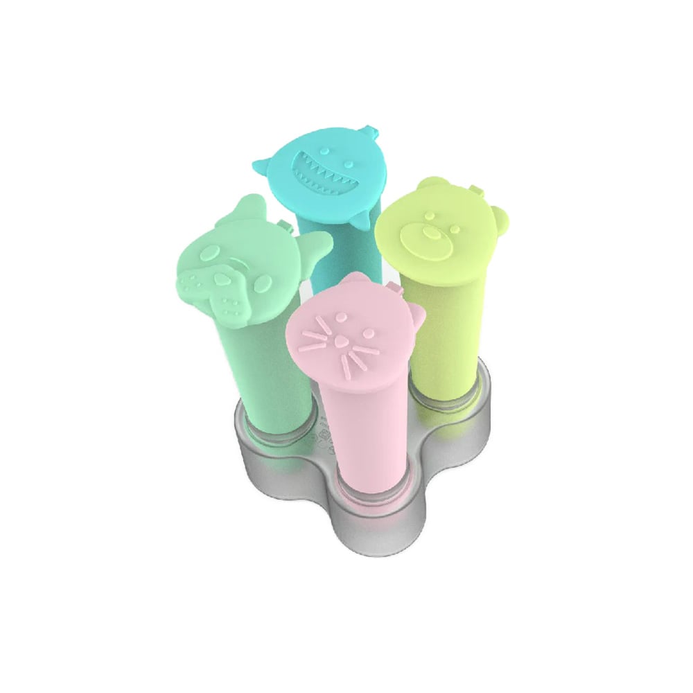 طقم 4 قوالب آيس كريم سيليكون تصميم بوش مع صينية، ميلي