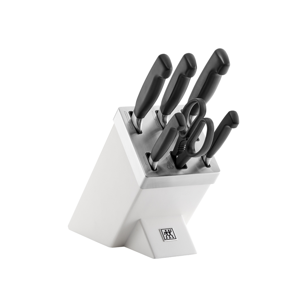 طقم 5 سكاكين مع حاملة مسن ذاتي بيضاء ومقص، فور ستار، زويلينج