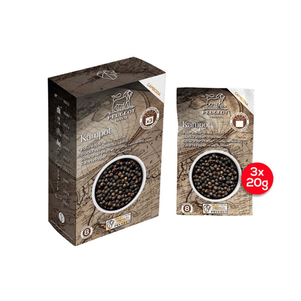 Peugeot Kampot Cambodian Black Pepper Refill, Set of 3